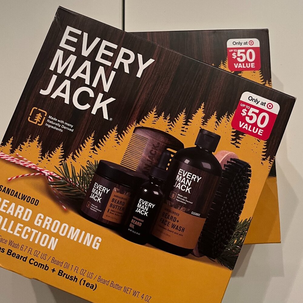 Beard‎ Grooming Set (TWO) -Every Man Jack Sandalwood Beard Grooming Gift (NEW)